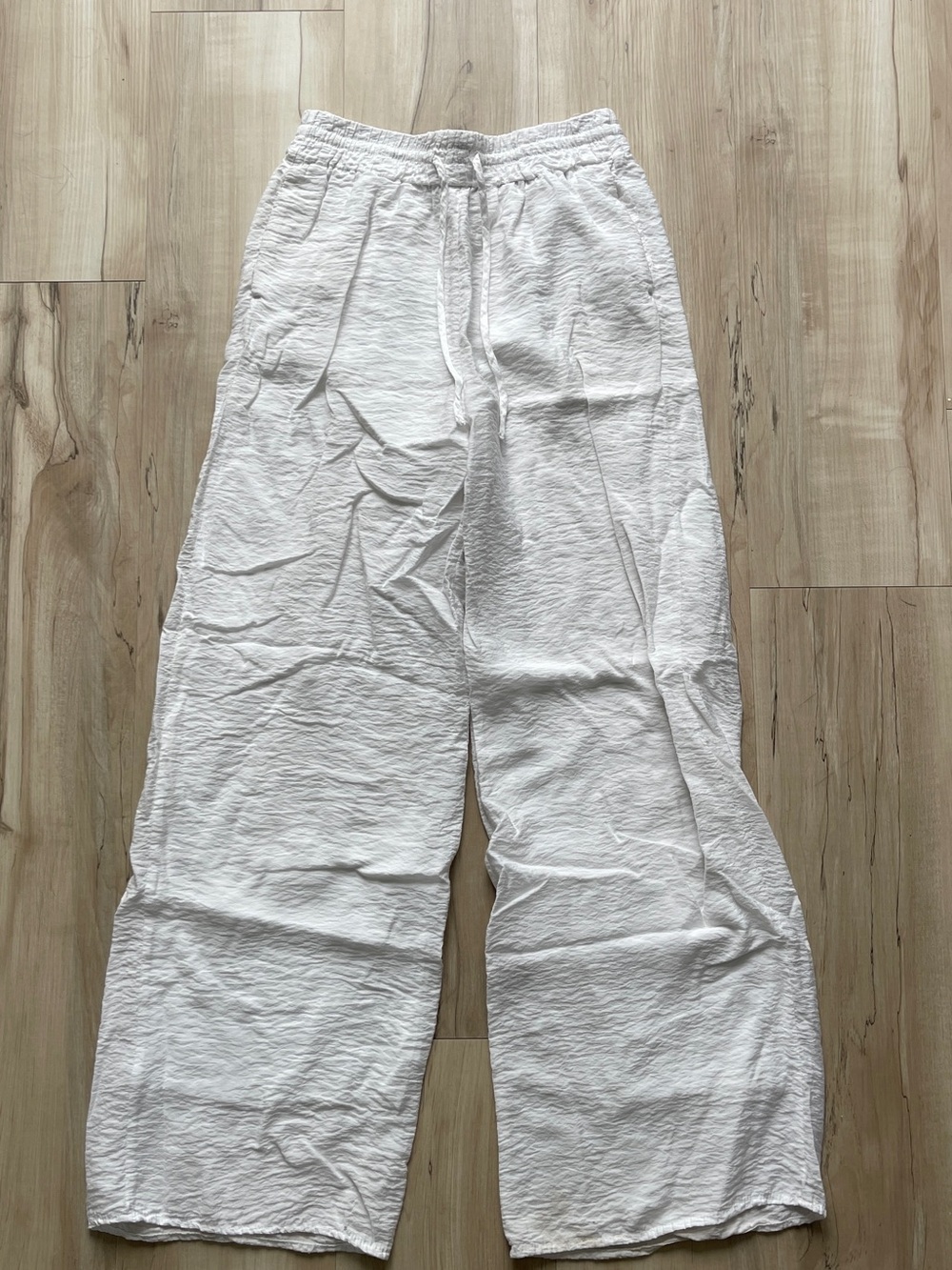 White Elastic-Waist Wide-Leg Pants